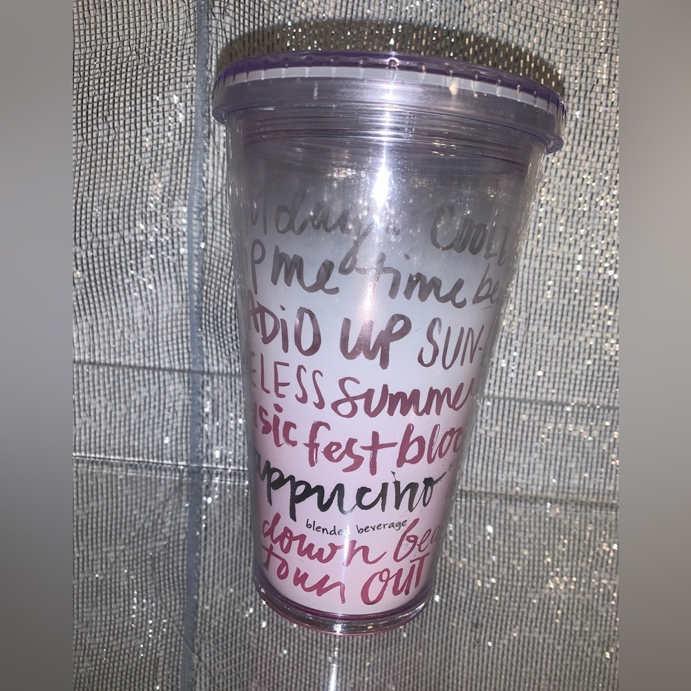 Starbucks 2014 Frappuccino Lover Misspell 16 oz Tumbler Pink Silver Clear Cup